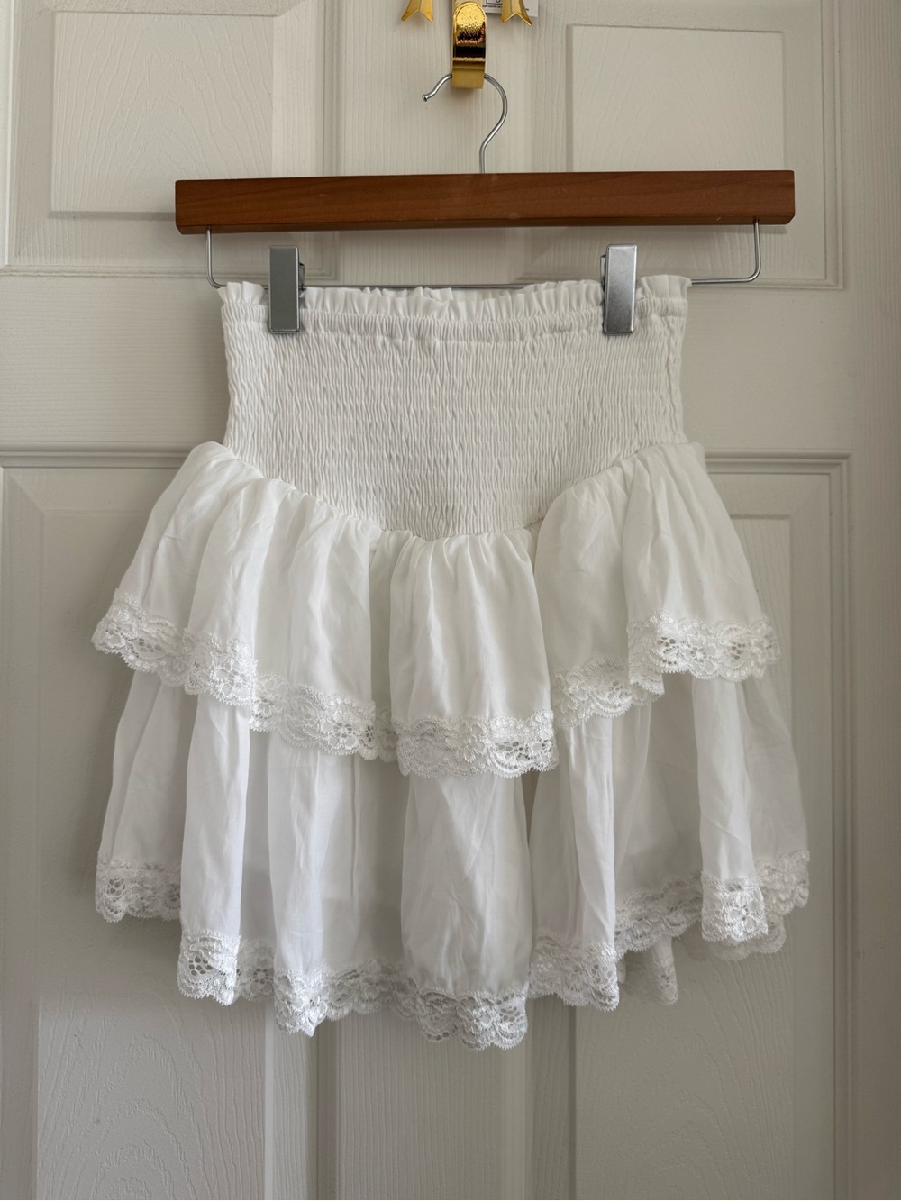 White Tiered Lace Trim Skirt - Women